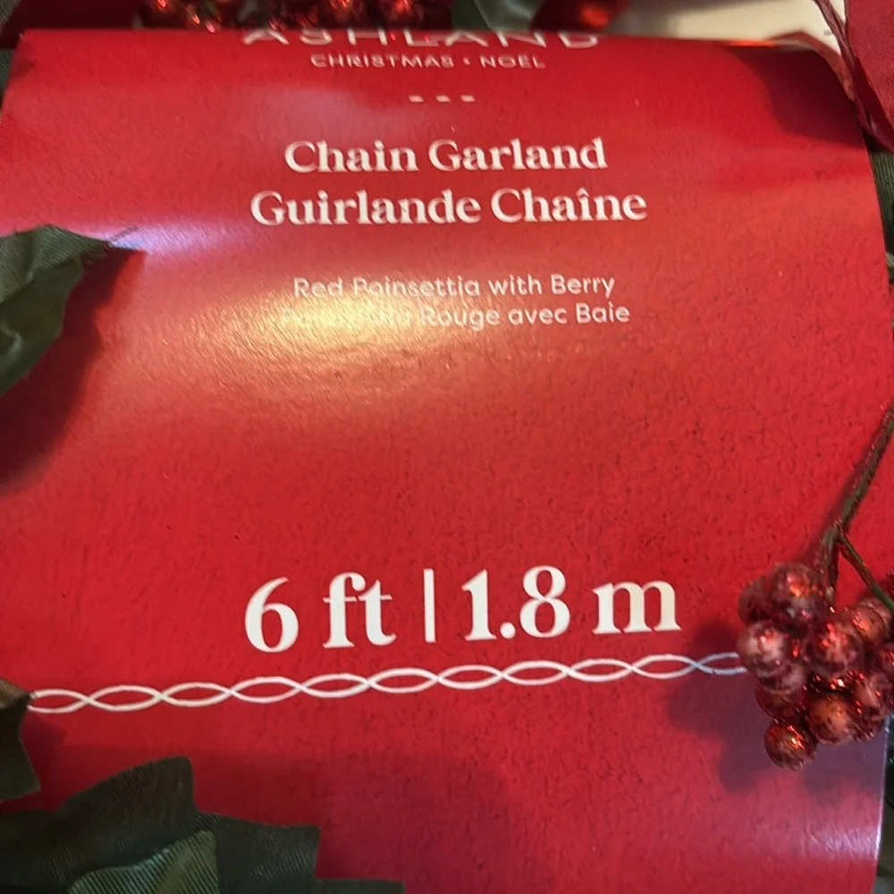 Red and Green Holiday Garland Poinsettia Garland red Berries SET OF 2